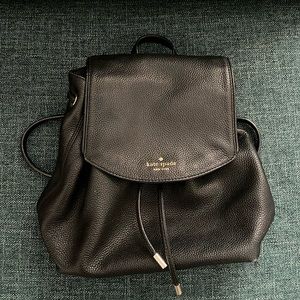 Kate Spade, medium, black pebble leather, drawstring, backpack.